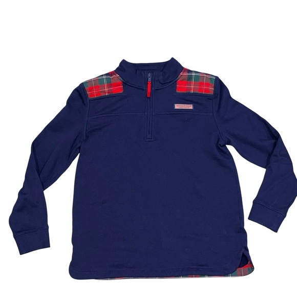 Vineyard Vines Girl’s Navy Blue Merry Plaid Relaxed Shep Shirt Medium 10-12 - Picture 1 of 7